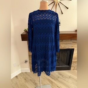 Free People Simone Blue Crochet Mini Dress